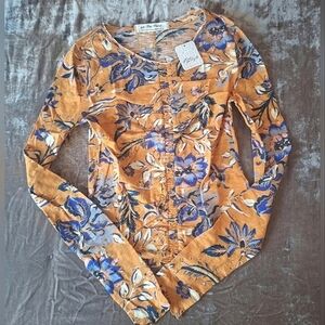 NWT- Free People Dreamed Of You Ruched Long-Sleeve Tee